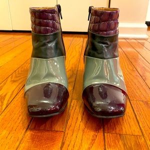 John Fluevog Size 7.5 boots, blue, green & purple